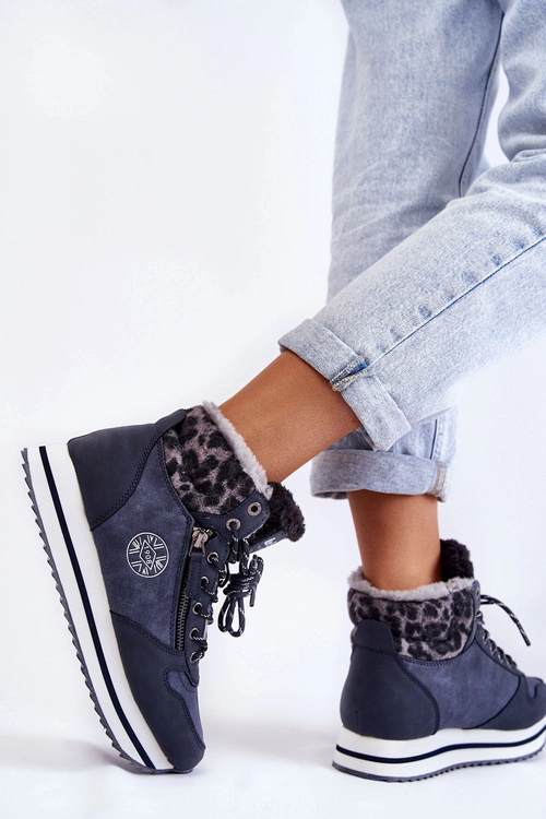 Damskie Botki Ocieplane Lee Cooper LCJ-22-31-1450 Granatowe