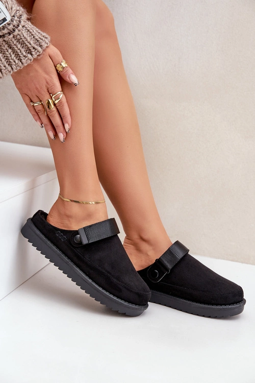 Ocieplane Kapcie Damskie Na Platformie Czarne Neliel