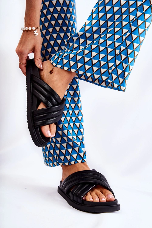 Klasyczne Damskie Klapki Skórzane Czarne Daron