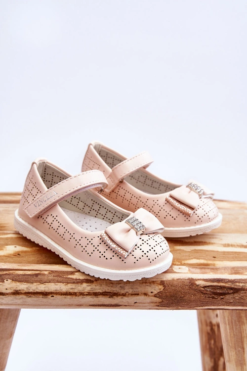 Dziecięce Balerinki Z Kokardą Na Rzep Różowe Halle