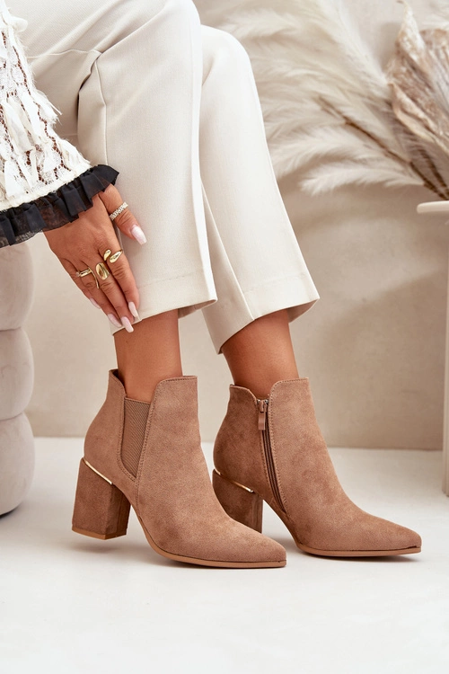 Eko Zamszowe Botki Na Słupku Ocieplane Brązowe Daivine