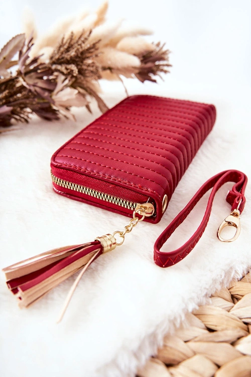 Pikowany Portfel Z Frędzelkiem Czerwony