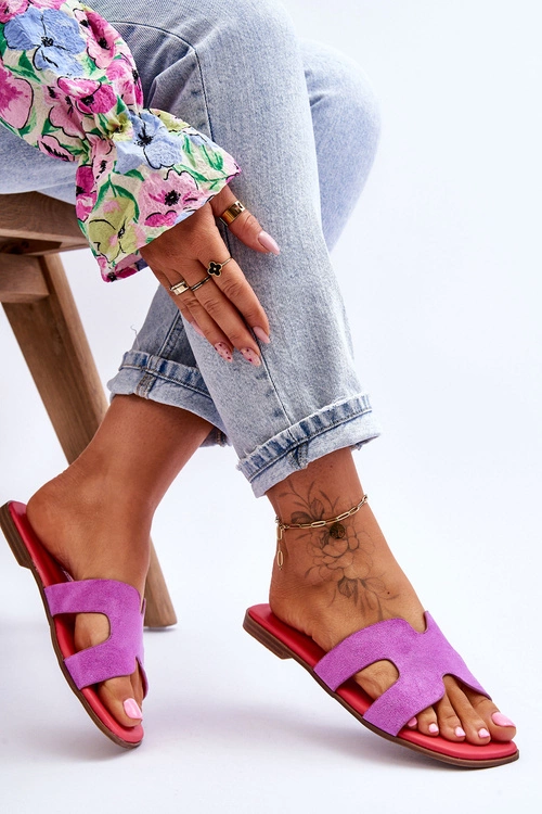 Damskie Klasyczne Zamszowe Klapki Fioletowe Evana