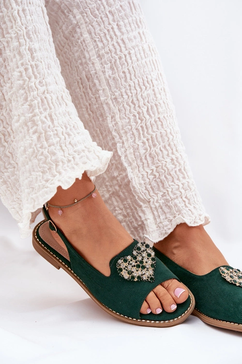 Sandały Damskie Z Ozdobnym Sercem S.Barski KV27-018 Zielone