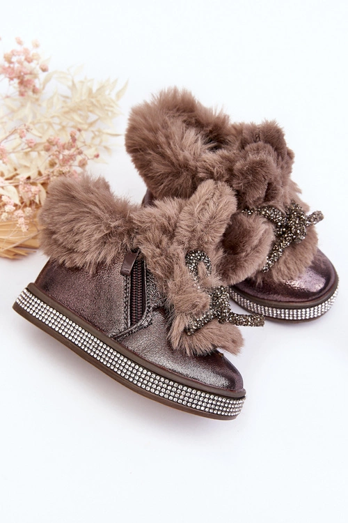 Dziecięce Botki Śniegowce Na Suwak Z Futerkiem Brązowe Hanija