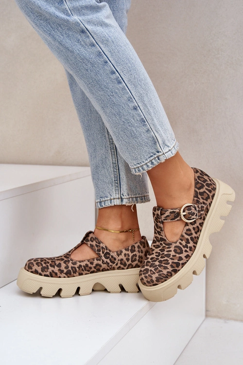 Zamszowe Półbuty Z Klamrą W Panterkę Zazoo 20183 Brązowe