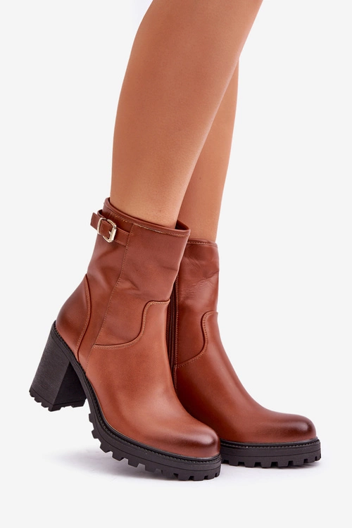 Ocieplane Botki Na Słupku Z Klamrą Brązowe Selavia