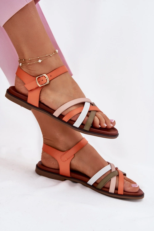 Damskie Sandały Z Przeplatającymi Się Paskami Sergio Leone SK090H Pomarańczowe