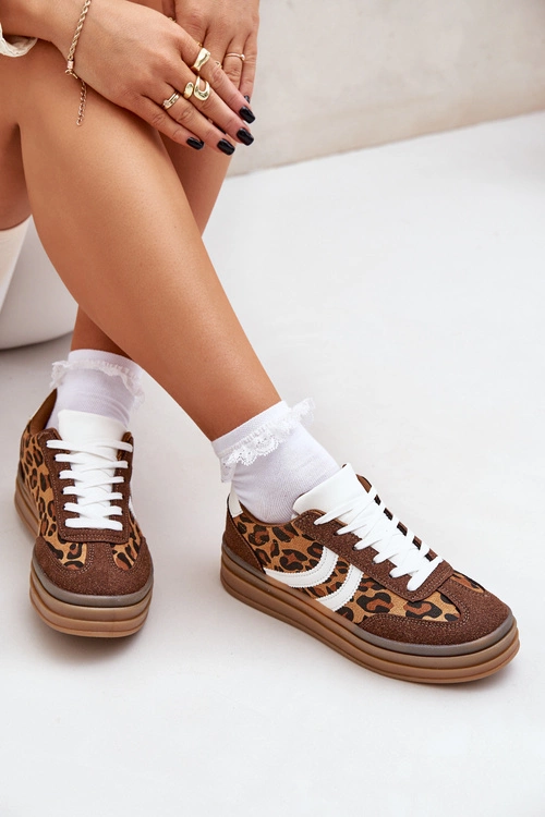 Stylowe Sneakersy W Panterkę Na Platformie Brązowe Doriwa