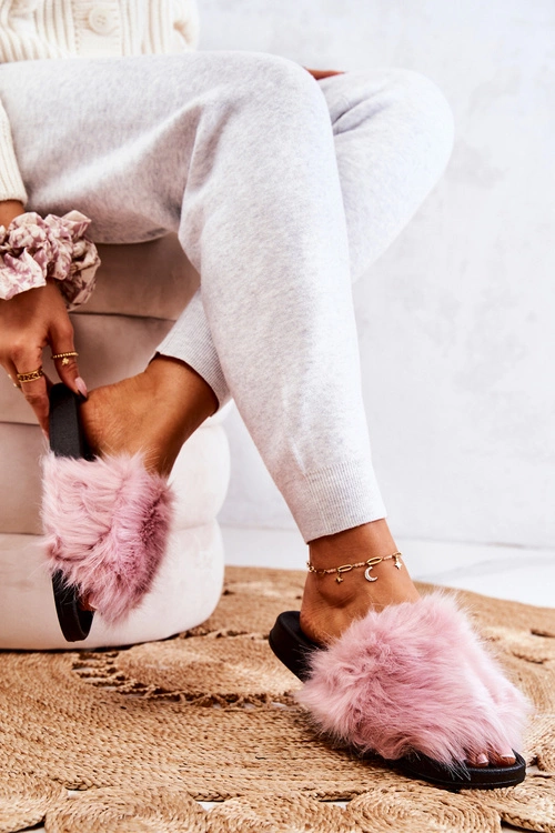 Klapki Z Futerkiem Gumowe Różowe Pollie