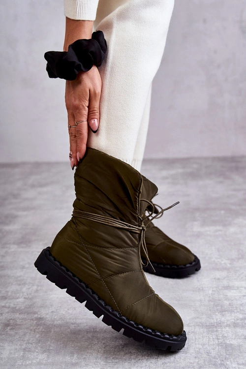 Damskie Ocieplane Botki Materiałowe Zielone Emelie