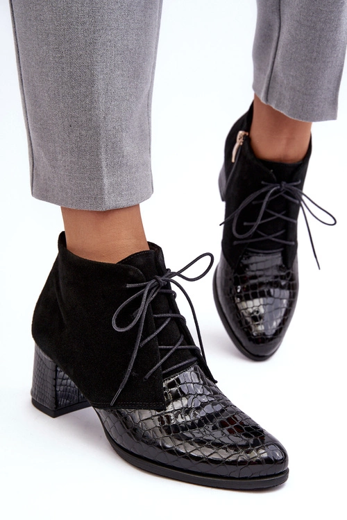 Damskie Botki Na Niskim Słupku Wężowy Wzór Czarne Ebba