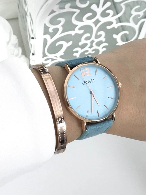 Damski Zegarek Ernest Manon Zamszowy Błękitny