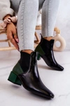 Skórzane Botki Na Słupku Czarno-Zielone Kailey