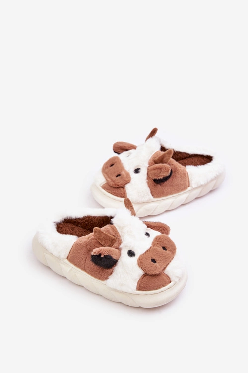 Dziecięce Futrzane Kapcie Z Motywem Krowy Brązowe Tamorrin