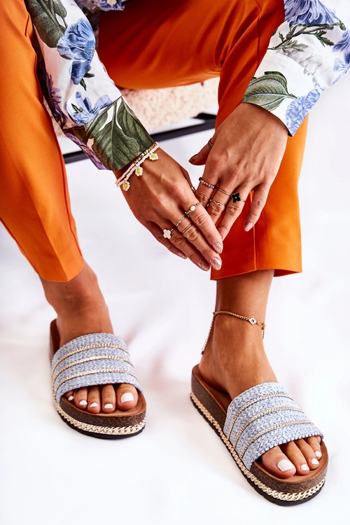 Damskie Klasyczne Klapki Z Łańcuszkiem Niebieskie Maddy