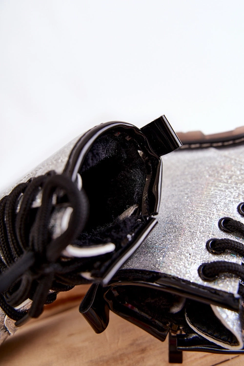 Dziecięce Botki Ocieplane Z Suwakiem Lakierowane Srebrne Goopy