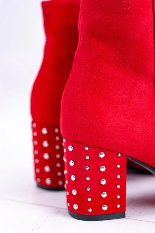 Ciepłe Damskie Botki Na Słupku Czerwone Jokasta