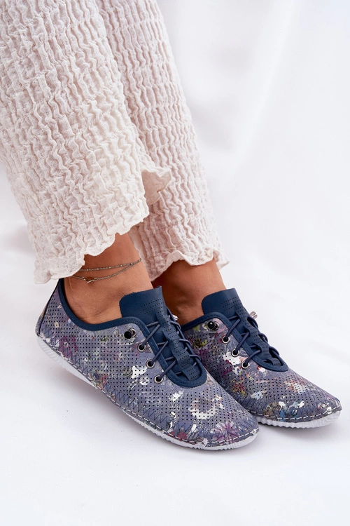 Półbuty Damskie Ze Skóry Naturalnej Wzorzyste Artiker 56C2691 Niebieskie