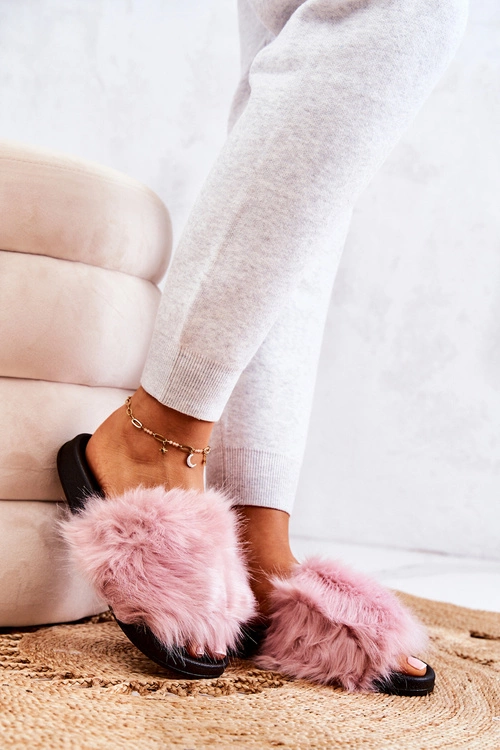 Klapki Z Futerkiem Gumowe Różowe Pollie