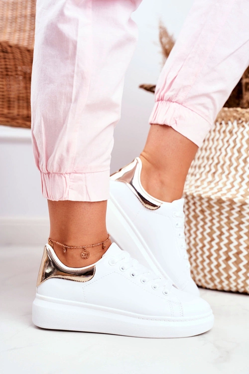 Sportowe Damskie Buty Lu Boo Białe Metaliczne Złote Matilda