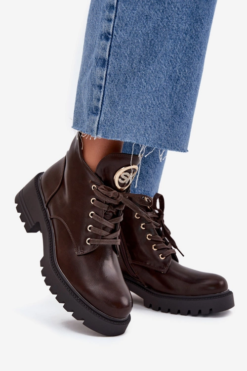 Ocieplane Botki Damskie Ze Złotym Detalem Czekoladowe Kavirae