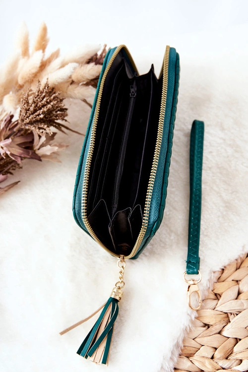 Duży Portfel Pikowany Z Paseczkiem Zielony