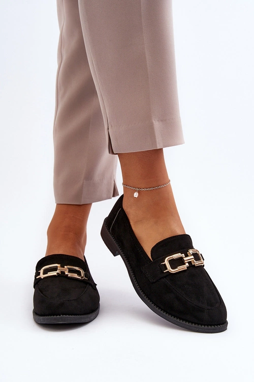 Zamszowe Mokasyny Damskie Na Płaskim Obcasie Czarne Misal