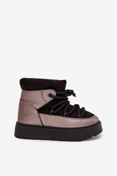 Niskie Śniegowce Damskie Ocieplane Futerkiem Z Grubym Wiązaniem Czarne Xarina