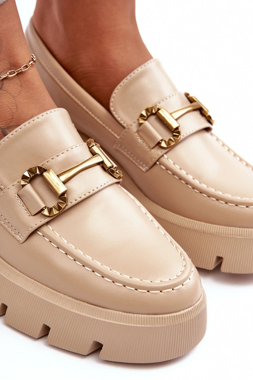 Damskie Półbuty Loafery Z Ozdobą Beżowe Peuria