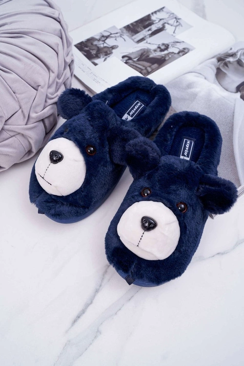 Papcie Damskie Z Futerkiem Miś Granatowe Bear