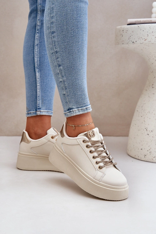 Sneakersy Na Platformie Z Ozdobnymi Sznurówkami Beżowe Fonetha