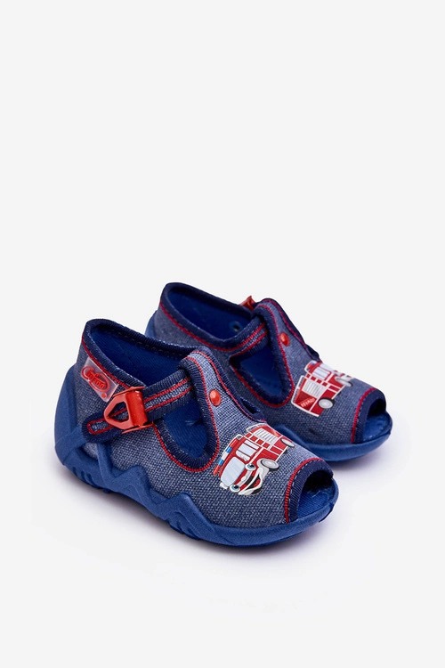 Dziecięce Sandałki Papcie Befado Wóz Strażacki 217P118 Niebieskie