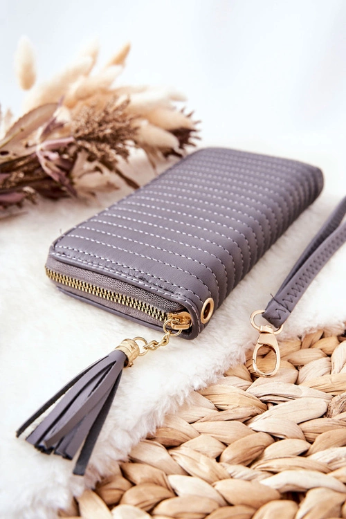 Duży Portfel Pikowany Z Paseczkiem Szary