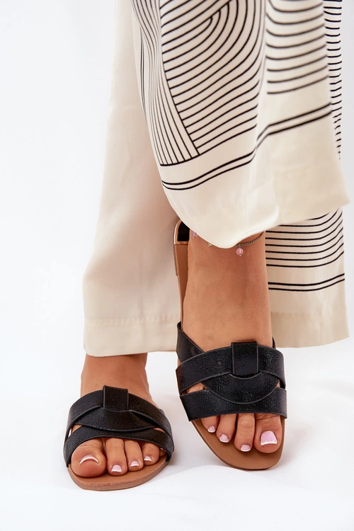 Płaskie Klapki Damskie Z Przeplatającymi Się Paskami Czarne Selaenor