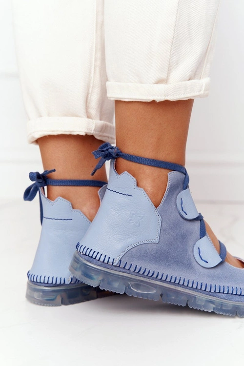Damskie Skórzane Trzewiki Maciejka Niebieskie 04457-06
