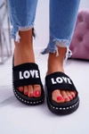 Damskie Klapki Na Platformie Z Dżetami Love Czarne MoreLove