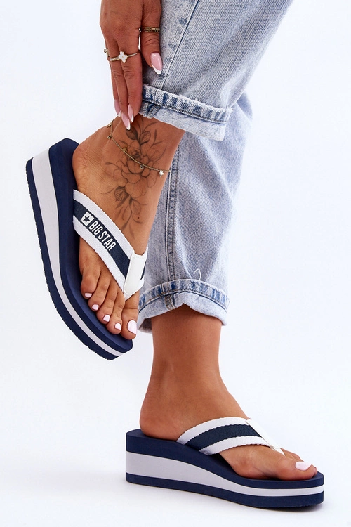 Damskie Klapki Japonki Na Koturnie Big Star HH274A094 Granatowe