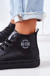 Damskie Skórzane Wysokie Trampki Big Star GG274015 Czarne