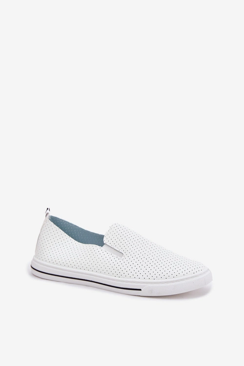 Wsuwane Eko Skórzane Damskie Tenisówki Trampki Z Napisem Białe Zalinne