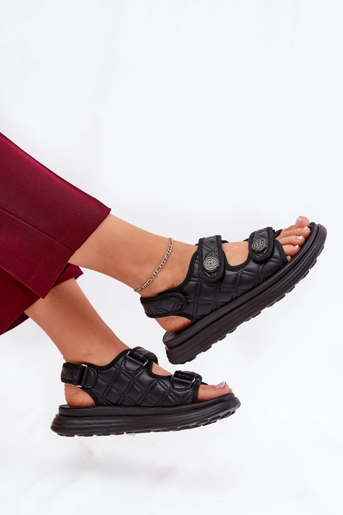 Damskie Sandały Z Ozdobnymi Detalami Na Rzepy Czarne Zoliner