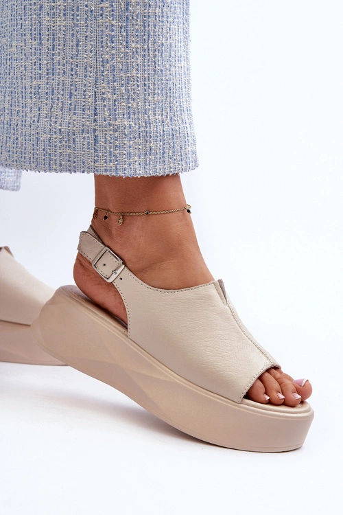 Skórzane Sandały Damskie Na Platformie D&A SJ2301-2 Beżowe