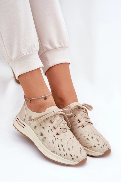 Skórzane Lekkie Półbuty Damskie Artiker 54C1759 Beżowe