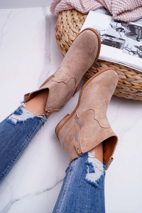 Damskie Botki Saszki Na Koturnie Beżowe Ellen