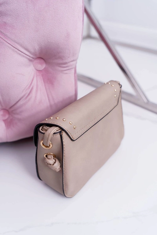 Torebka Damska Mała Kuferek Złote Nity Beżowa