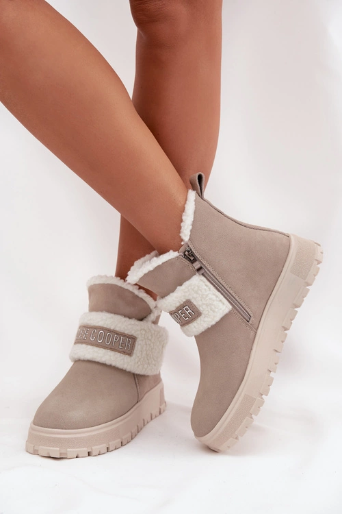 Śniegowce Botki Damskie Z Naturalnego Zamszu Z Kożuszkiem Lee Cooper LCJ-25-01-3739 Szare