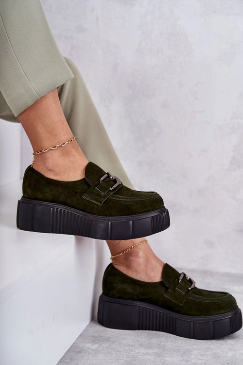 Modne Zamszowe Półbuty Na Platformie Khaki Lemar Marsol