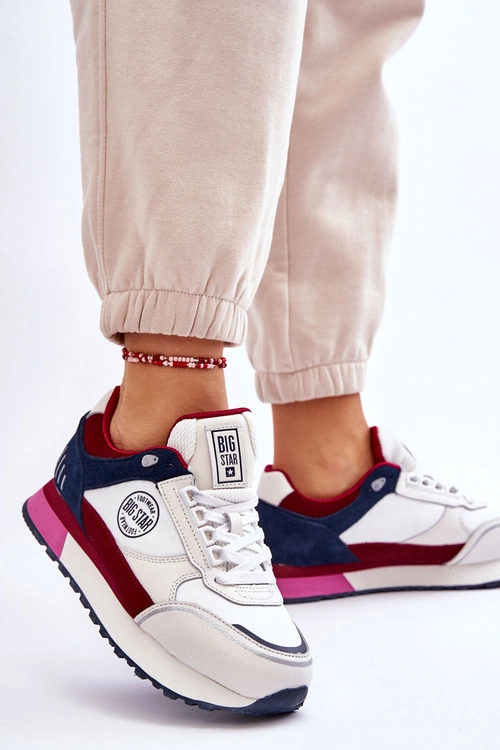 Skórzane Sneakersy Memory Foam System Big Star LL274369 Biało-Czerwone