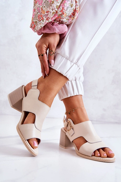 Skórzane Sandały Na Obcasie La.Fi Beżowe Leratto