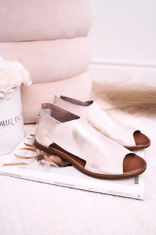 Damskie Skórzane Sandały Nicole 2622 Białe Metaliczne